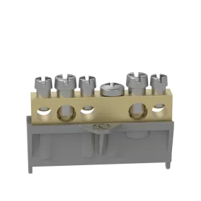   Terminal de distribuție Legrand PractiboxS din alamă neacoperită, fixat cu șuruburi, 5 puncte de conectare, 2x16 mm² + 3x10 mm²; Icc=6 kA - 134010