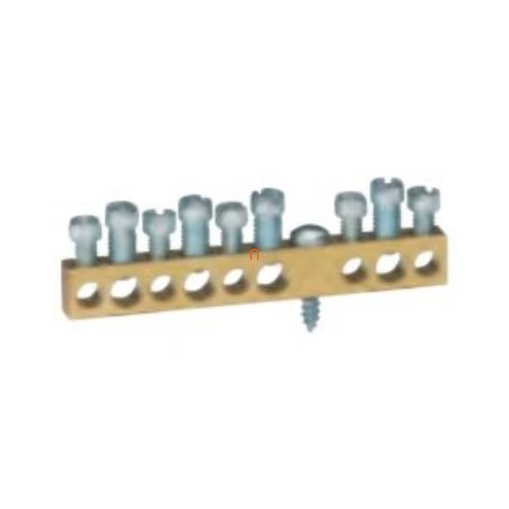 Legrand 134011 PractiboxS clemă de distribuție din alamă neacoperită, fixabilă cu șurub, 9 puncte de conectare, 4x16mm2 + 5x10mm2, Icc=6 kA