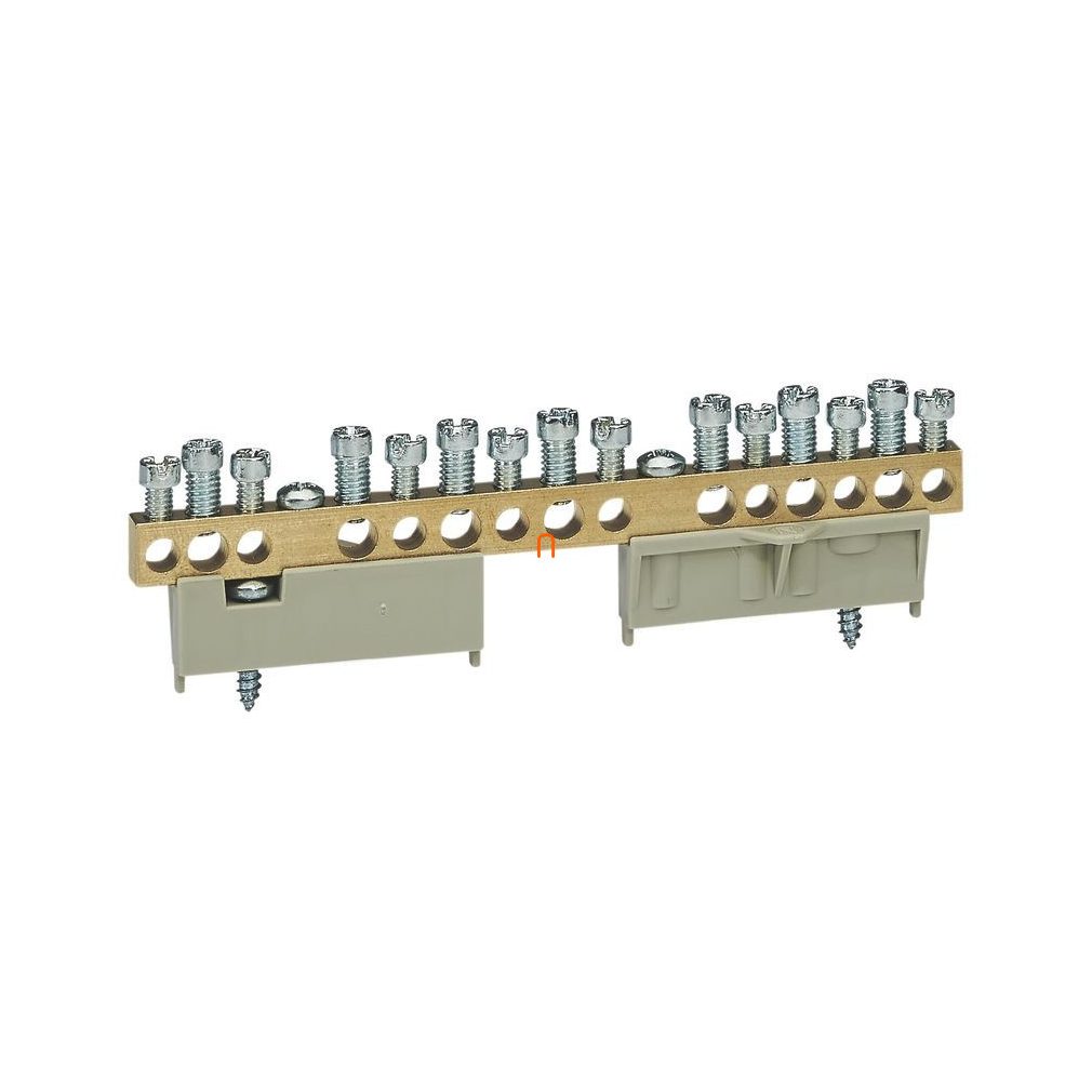 Legrand 134012 PractiboxS clemă de distribuție din alamă neacoperită, fixabilă cu șurub, 15 puncte de legătură, 7x16mm2 + 8x10mm2, Icc=6 kA