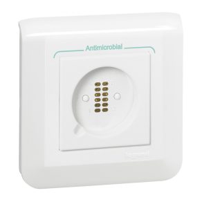   Priză magnetică LeGrand Program Mosaic pentru unitate de apel manual, 2M, bandă de contact cu matrice de puncte, antimicrobiană, cu capac și ramă albe - 078247L