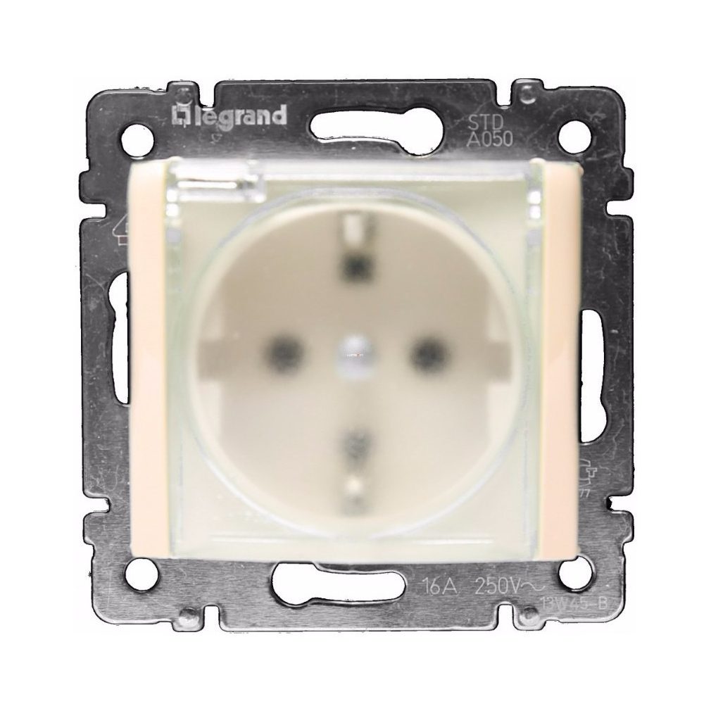 Legrand Valena 2P+F IP44 CSF (GYV) cu capac basculant, grilaj de siguranță, culoare fil de elefant (774120)