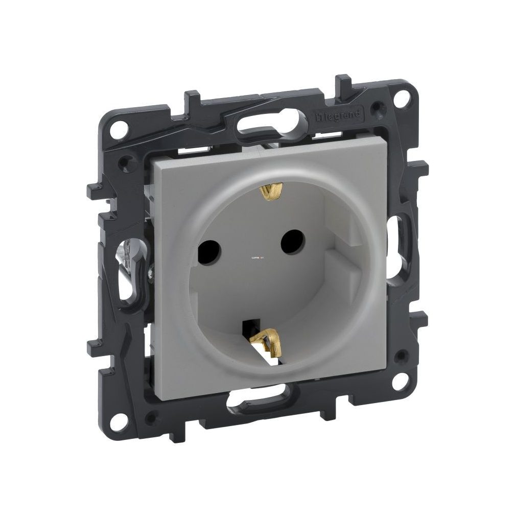 Legrand Niloé Step priză din aluminiu 2P+F (cu arc), cu capac de siguranță (863320)