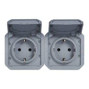   Priză orizontală pre-cablată Legrand Plexo 55 2x2P+F cu capac cu fixare prin clip, gri - 069576L