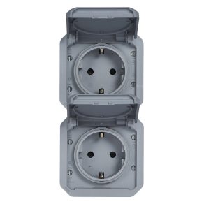   Priză verticală pre-cablată Legrand Plexo 55 2x2P+F cu capac cu fixare prin presare, gri - 069577L