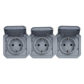   Priză orizontală pre-cablată Legrand Plexo 55 3x2P+F cu capac cu fixare prin presare, gri - 069578L