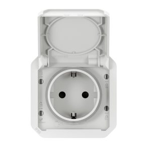   Priză Legrand Plexo 55 2P+F cu capac cu fixare rapidă, cablare cu arc, alb - 069640L