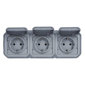   Priză orizontală LeGrand Plexo 55 montată la suprafață, 3x2P+F, pre-cablată, cu capac cu fixare prin clip, asamblată, gri - 069743L
