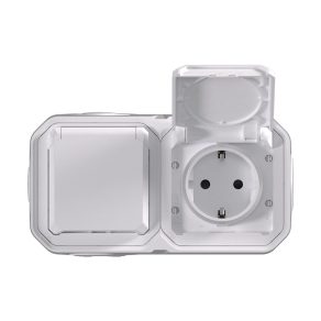   Priză orizontală Legrand Plexo 55 montată la suprafață, 2x2P+F, pre-cablată, cu capac cu fixare prin clip, asamblată, albă - 069772L