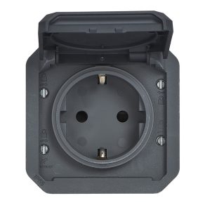   Priză Legrand Plexo 55 2P+F cu capac cu fixare prin clip, conexiune cu șurub, antracit - 069839L