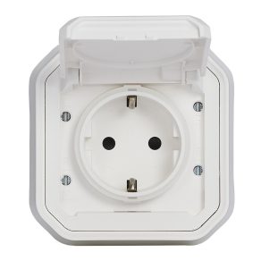   Priză Legrand Plexo 55 încastrată 2P+F cu capac cu fixare prin clip, asamblată, cu inel de fixare și conexiune cu șurub, albă - 069868L