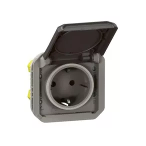   Legrand 55 2P+F csatlakozóaljzat csapófedéllel, rugós vezetékbekötéssel, antracit 069871L - Plexo