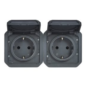   Priză orizontală pre-cablată Legrand Plexo 55 2x2P+F cu capac cu fixare prin presare, antracit - 069879L