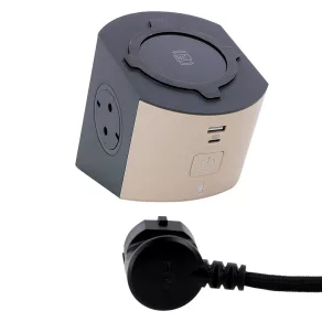   Distribuitor multifuncțional Legrand 2x2P+F, cu încărcător cu inducție, USB-A + USB-C, cablu de 2 m, gri-maro - 694500