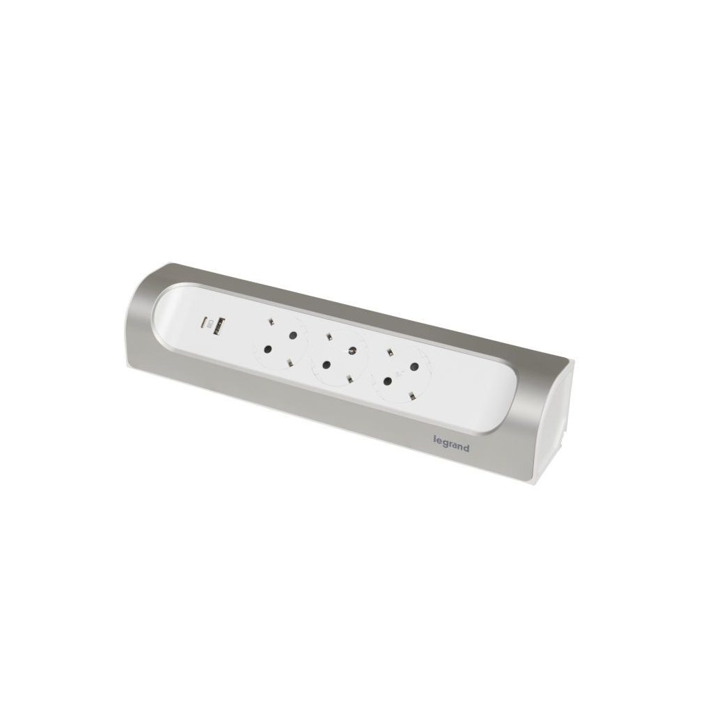 Legrand power strip 3 x 3 prize wireless, montat pe colț, USB-A + USB-C USB-C aluminiu alb (694504)