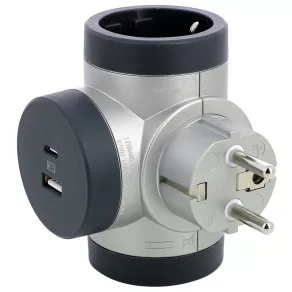   Priza dublă de distribuție Legrand 2P+F USB-A + USB-C rotativă, aluminiu - 694524