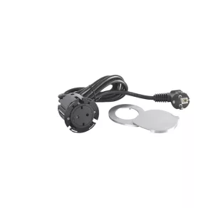   Priză Legrand Incara Disq 60 încastrată 2P+F, cu cablu de 2 m și capac, negru - 654728