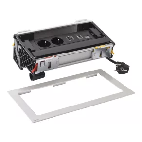   Legrand Incara Flip up încastrat, 8 module, 2x2P+F + USB A+C + RJ45 Cat.6 UTP 1 modul + HDMI 1 modul, aluminiu - 654855