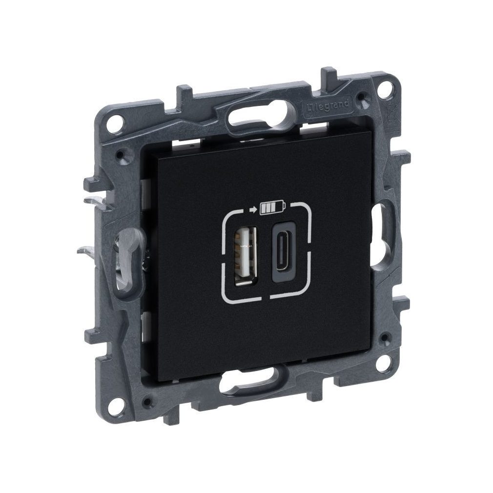 Legrand Niloé Step negru 2xUSB-A+C priză de încărcare 5V 3A 15W 863540