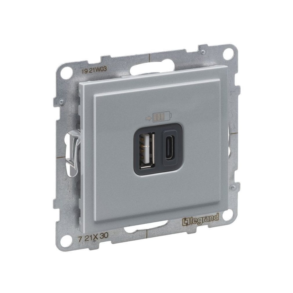 Legrand Suno aluminiu 2xUSB - priză A+C, 3 A - 15 W, W, cadru (721330)