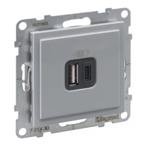   Priză de încărcare Legrand Suno 2xUSB-A+C, 3 A-15 W, aluminiu - 721330