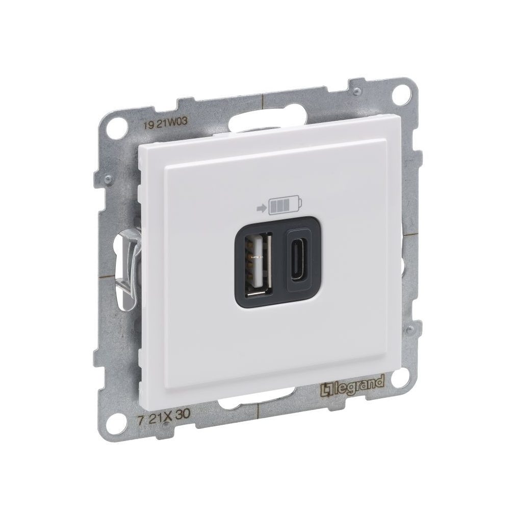 Legrand Suno alb 2xUSB - A+C priză, 3 A - 15 W, fără cadru 721130