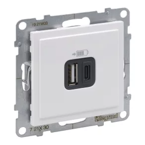   Priză de încărcare Legrand Suno 2xUSB-A+C, 3 A-15 W, albă - 721130