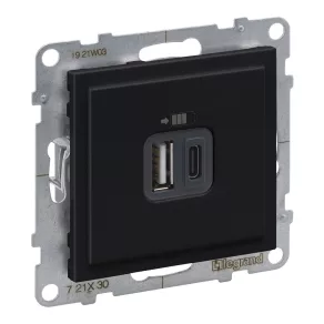   Priză de încărcare Legrand Suno 2xUSB-A+C, 3 A-15 W, negru - 721430