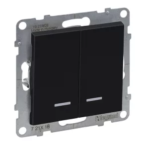   Comutator dublu Legrand Suno cu indicator luminos 10AX, negru - 721418