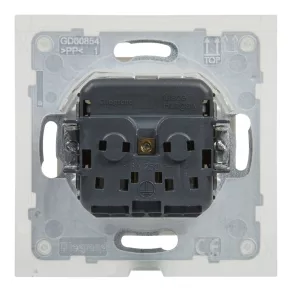   Priză Legrand 721123 Suno 2P+F (cu arc), cu obturator de siguranță, IP44, albă
