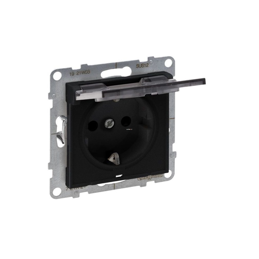 Legrand Suno negru 2P+F GYV CSF priză cu capac basculant (cu arc), fără cadru IP21 721427