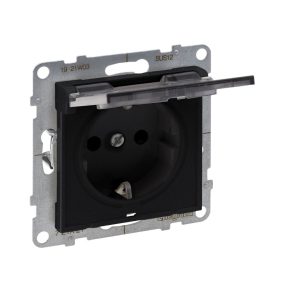   Priză Legrand Suno 2P+F (cu arc), cu obturator de siguranță, capac cu fixare rapidă IP21, negru - 721427