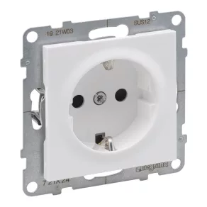  Priză Legrand Suno 2P+F cu obturator de siguranță (montată cu șuruburi), albă - 721124
