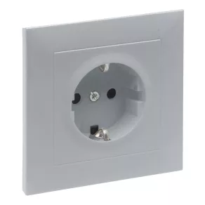   Priză Legrand Suno 2P+F cu ramă (cu arc), capac de siguranță, completă, aluminiu - 721328