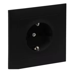   Priză Legrand Suno 2P+F cu ramă (cu arc), capac de siguranță, completă, negru - 721428