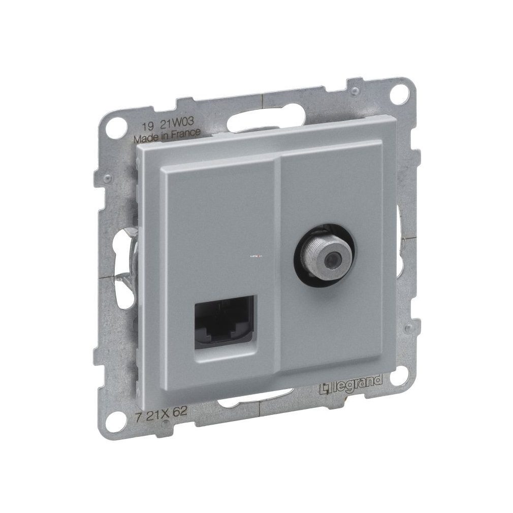 Legrand Suno aluminiu TV (F) tip, conector final + RJ45 Cat. 6 UTP priză, fără cadru 721362