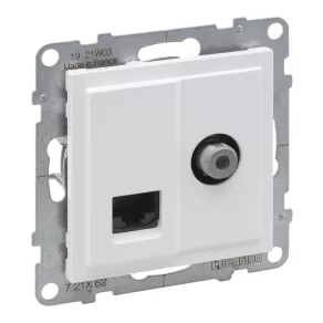   Priză Legrand Suno TV tip „F” + RJ45 Cat.6 UTP, albă - 721162