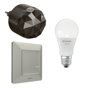   Kit de pornire pentru casă inteligentă Legrand Smart Lighting: gateway (plug-in) + sursă de lumină + comutator/dimmer Valena Life-Netatmo (ETV), aluminiu - 199307