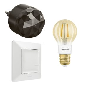   Kit de pornire pentru casă inteligentă Legrand Smart Lighting: gateway (plug-in) + sursă de lumină cu filament + comutator/dimmer Valena Life-Netatmo (ETV), alb - 199308