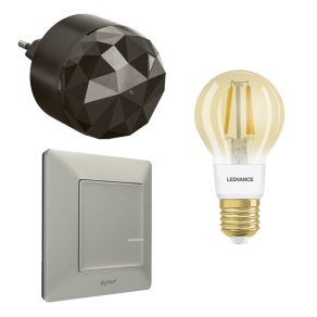   Kit de pornire pentru casă inteligentă Legrand Smart Lighting: gateway (plug-in) + sursă de lumină cu filament + comutator/dimmer Valena Life-Netatmo (ETV), aluminiu - 199309