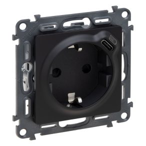   Priză Legrand Valena Life 2P+F + USB-C, fixare cu clemă/șurub, conexiune cu arc, negru - 756335