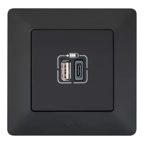   Priză dublă USB-A + USB-C Legrand Valena Life 3A–15W, negru - 756306