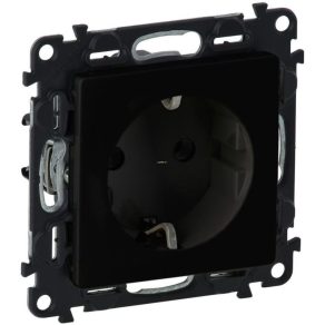   Mecanism priză Legrand Valena Life 2P+F cu capac, obturator de siguranță, cablare cu arc, negru - 756320