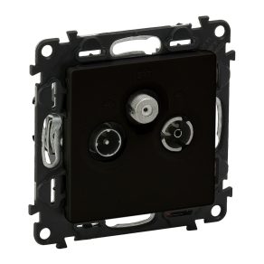   Mecanism priză Legrand Valena Life TV-Radio-SAT cu capac, tip traversant, 14 dB, negru - 756365