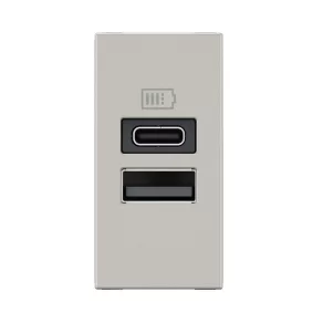   Priză dublă de încărcare USB-A și USB-C Legrand Program Mosaic - 3 A - 15 W, 1 modul, aluminiu - 077671L
