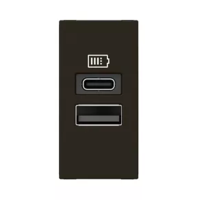   Priză dublă de încărcare USB-A și USB-C LeGrand Program Mosaic - 3 A - 15 W, 1 modul, negru - 077672L