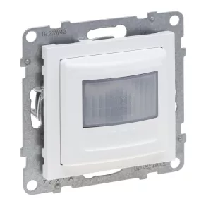   Comutator cu senzor de mișcare (PIR) Legrand Suno, 2-150 W (LED max. 100 W) cu buton încorporat, 2 fire, alb - 721176A