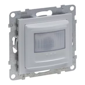   Întrerupător cu senzor de mișcare (PIR) Legrand Suno, 2-150 W (LED max. 100 W) cu buton încorporat, 2 fire, aluminiu - 721376A