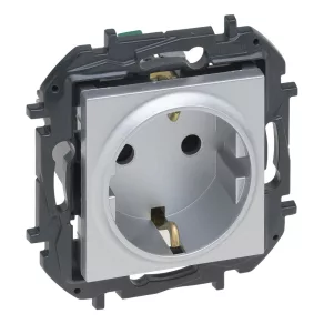   Priză Legrand Niloé Step 2P+F (cu arc), cu obturator de siguranță, aluminiu - 863320B