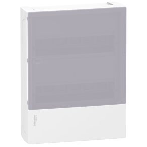   Schneider Electric Resi9 Mini Pragma - MIP12212T - Tablou de distribuție mic, ușă transparentă din sticlă mată, montare pe suprafață, 2x12 module, șină PEN, alb