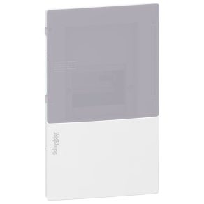   Schneider Electric Resi9 Mini Pragma - MIP22104T - Tablou de distribuție mic, ușă transparentă din sticlă mată, încastrat, modul 1x4, șină PEN, complet, alb